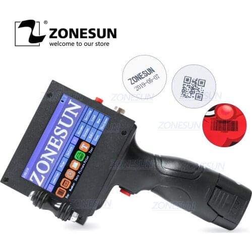 ZONESUN Portable inkjet Printer QR Bar Batch Code Date Number Logo Expiry Date Label Hand Jet Handheld Thermal Inkjet Printer