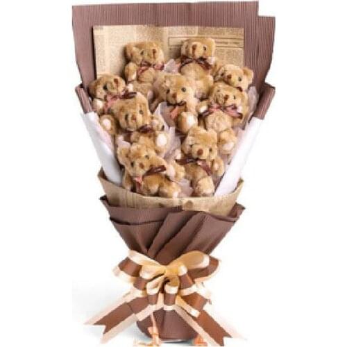 Pudcoco Brand Lovely Plush Scarf Brown Teddy Bear Stuffed Animal Soft Toys 12CM For Bouquet Plush Animals Valentines Day Gift