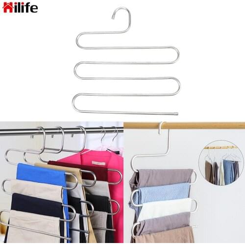 S-type 5 Layers Multifunction Pants Closet Belt Holder Rack Stainless Steel Trousers Hanger Wardrobe Organizer