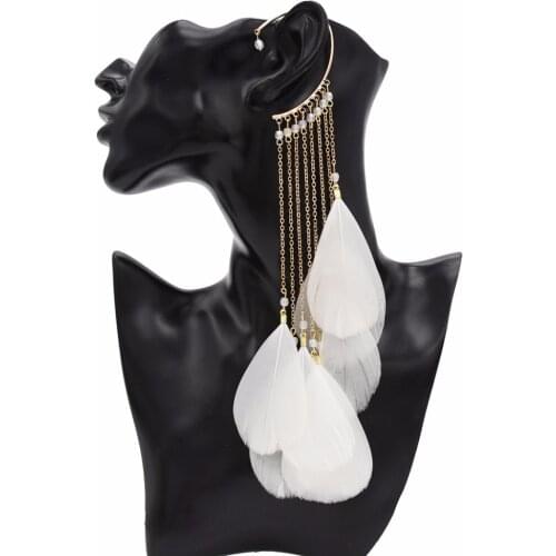 1 PC Boho Green Leaves Feather Long Tassels Cuff Clip on Earrings Without Piercing Women Ear Cuff Fashion Unqiue India Jewelry