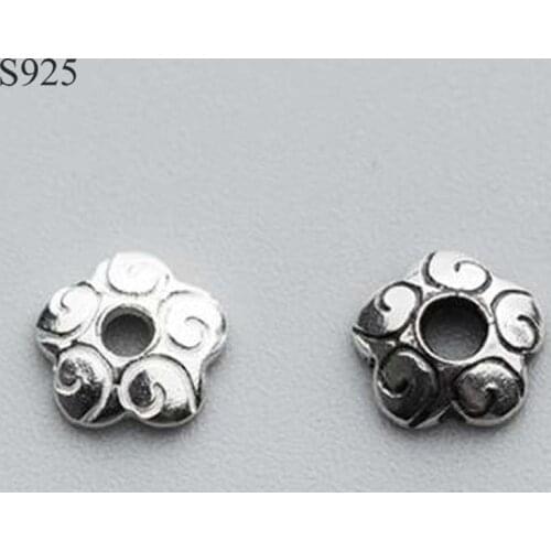 10pcs Real Solid 925 Sterling Titanium Plain Silver 6mm Flower Bead Caps Necklace Bracelet Connector Jewelry Making Findings