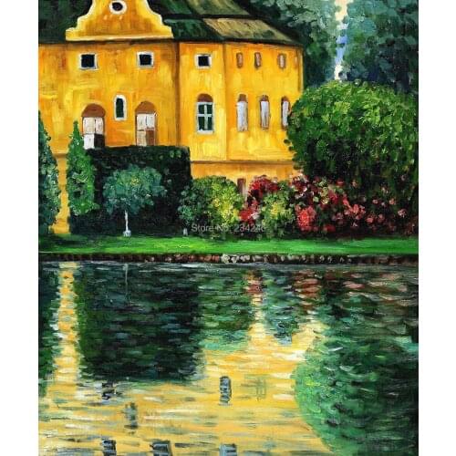Handmade Modern Landscape Paintings - Schloss Kammer on Attersee by Gustav Klimt Wall Oil Paintings Reproductions on Canvas