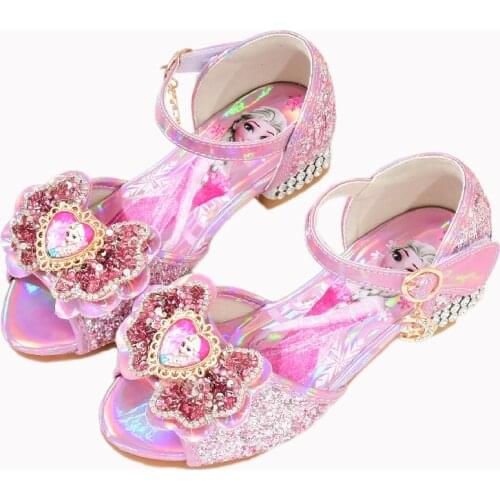 Disney Children Shoes Frozen Aisha Princess Girls Fashion New High Heels Sequins Bow Fantasy Crystal Show Sandals for kids