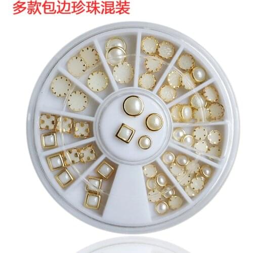 TY01IP14 Top Sale ! White Round Square mixed styles 3D Nail Art Alloy Decor Bling Rhinestone Pearl Charm Glitter Tips DIY 4m