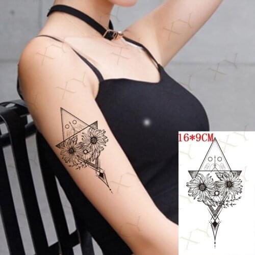 Waterproof Temporary Tattoo Sticker Geometry Flower Flash Tatto Wolf Compass Animal Art Arm Fake Sleeve Tatoos for Women Men