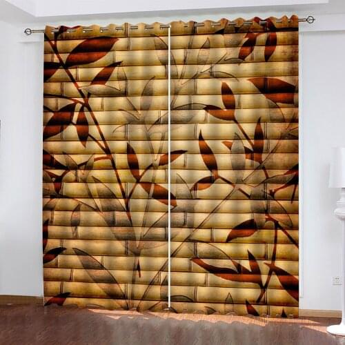 High Quality Curtain Red Leaves Of Golden Bamboo Living Room Bedroom Photo Curtains 3D Simple Blackout Curtain