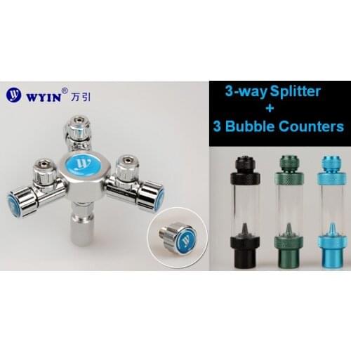 WYIN W02-03 Multiple CO2 Regulator Connector 1 To 3 Multi-way, Aquarium, 3 outlet, 3-way splitter with 3 bubble counters