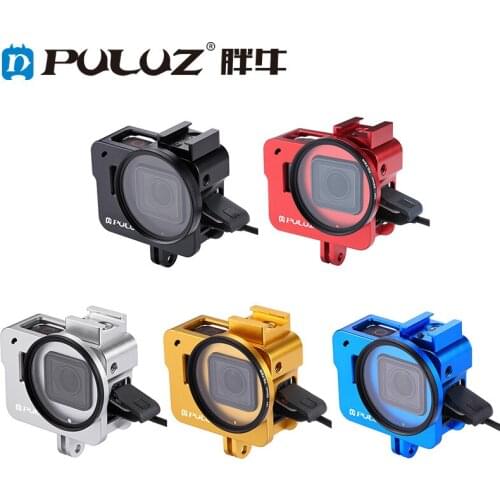PULUZ Housing Shell CNC Aluminum Alloy Protective Cage with 52mm UV Lens for GoPro HERO(2018) /7 Black /6 /5