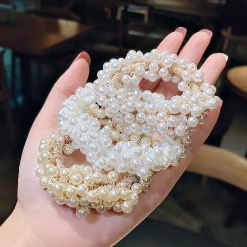 2020 New Korean New Simple Cute Sweet High Elastic Imitation Pearl Rubber Band Hair Rope for Women Fashion Hair Accessories