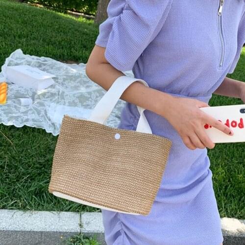 Womens Straw Handbags Large Summer Beach Tote Woven Square Handle Purse Shoulder Bag Vocation Handbag