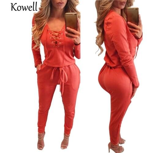 Kowell 2018 New Style Fashion Autumn Sexy Women Jumpsuits Deep V-Neck Long Sleeve Irregularity Jumpsuits