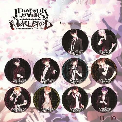 10pcs/set 2.6inch Anime Badge DIABOLIK LOVERS Anime Sakamaki Ayato Kanato Laito Shu Reiji Subaru Kimono Brooch Badge Anime Fans