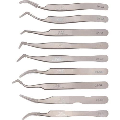 100% Original VETUS Tweezers 24-SA 25-SA 26-SA 29-SA 30-SA 31-SA 32-SA 38-SA 39-SA Stainless Steel Eyelash Tweezers for MakeUp