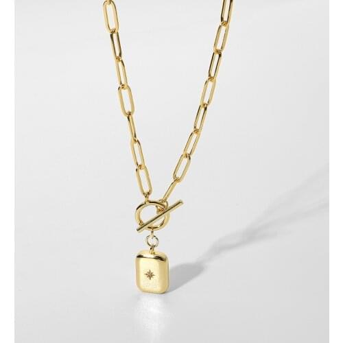 14k Gold Plated Cooper Rectangle Zircon Star Power Pendant Necklace For Women OT Buckle Chokers Jewelry