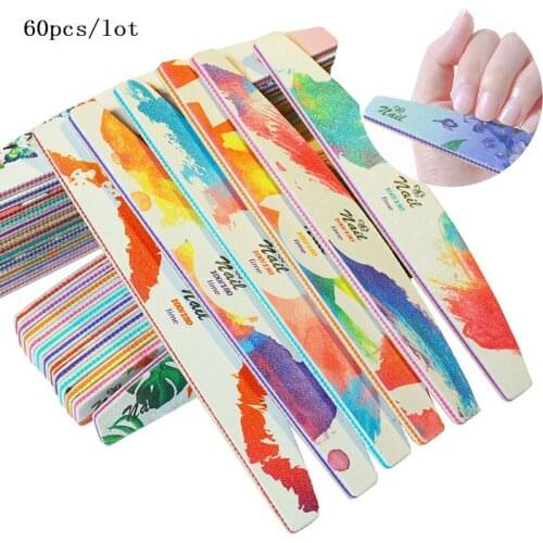 60Pc 100/180 Nail File Nail Double-sided Sanding Strip Washable Half Moon Sandpaper Nail Buffing Professional Manicure Tools Set