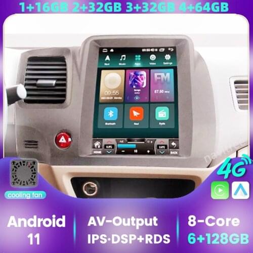 9.7" Vertical Screen Tesla Style Android 11 System Car Radio For Honda Civic 2004-2009 Car DVD Multimedia Player Auto GPS 4G LTE