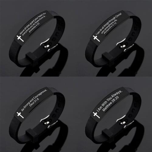 Quote Religious Cross Jesus Scripture Christian Bible Verse Inspirational Faith Silicone Bracelets For Men Jewelry