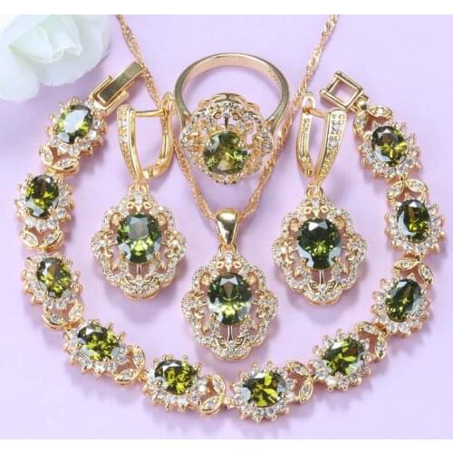 Elegant Female Wedding Fashion Jewelry Sets For Women Gold-Colors Bracelet Chain Dangle Earrings And Necklace Bridal Sets