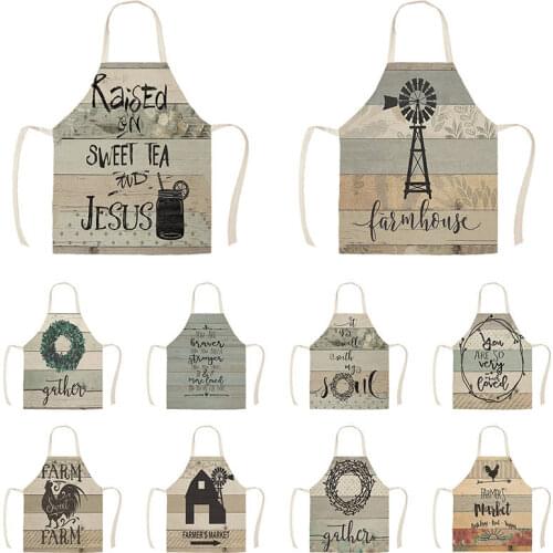 Home Cleaning Tools Cooking Apron Nordic Vintage Letters Farm Art Fresh Farmer Market Cow Women Sleeveless Kitchen Aprons WQ1483