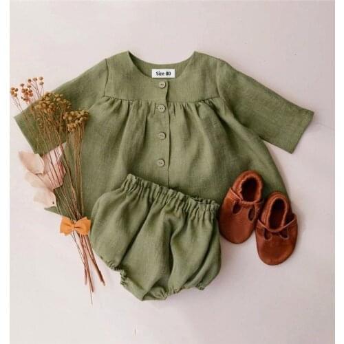Baby Girl Clothes Set 0-24M Long Sleeve Baby Dress+Baby Shorts Cotton White Green Pink Autumn Cute Infant Baby Girl Outfits