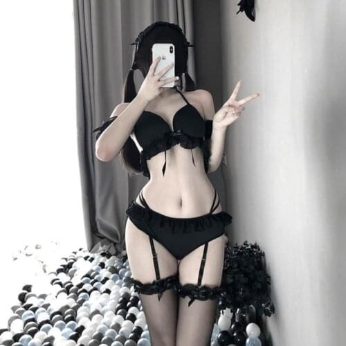 Porno Women Sexy Lingerie Underwear Bra Set Lolita Uniform Maid Costumes Suit Lady Cosplay Nightdress Set Black White