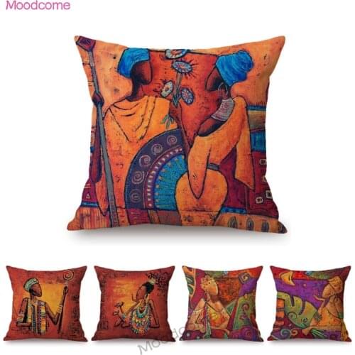 Beautiful African Modern Art Cartoon Abstract Black Woman Colorful Home Decoration Sofa Pillow Case Cotton Linen Cushion Cover