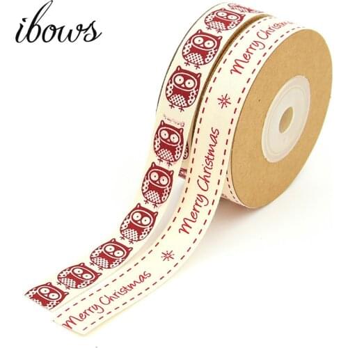 IBOWS 15mm 10meters Hemp Ribbon Merry Christmas Printed Linen Ribbon for Gift Wrapping Party Decoration DIY Accessories Material