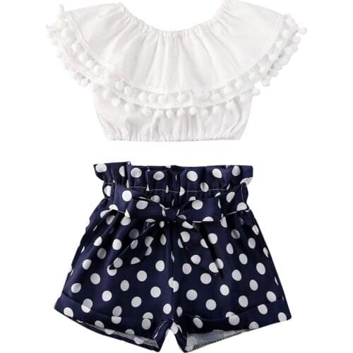 Summer Cute Toddler Kids Infant Baby Girls Clothes Set Ruffles T-Shirts Tops+Polka Dot Print Bow Shorts Outfits 2Pcs/Set 2-7Y