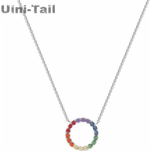 Uini-Tail hot sale new product 925 sterling silver rainbow circle creative candy necklace simple fashion sweet girl jewelry