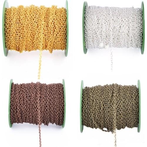 10m/lot 2*3mm Metal Iron Rolo Link Chains Bulk Gold Silver Color Necklace Chain Bracelet Extended Chains For DIY Jewelry Making