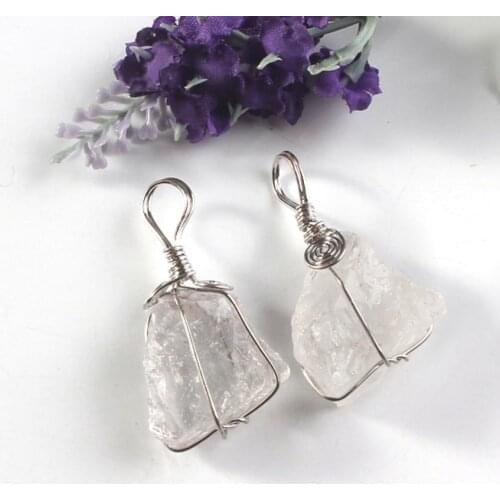Trendy-beads Popular Silver Plated Natural Rock Crystal Wire Winding Irregular Shape Pendant Fashion Jewelry