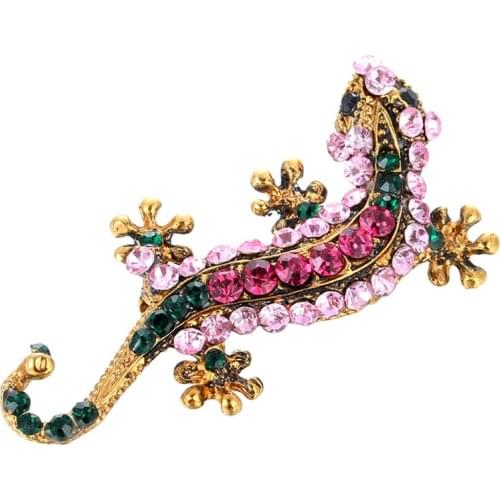 Fashion Cute Animal Gecko Brooches Alloy Crystal Lizard Womens Brooch Pins Badges Clothes Jewelry Girl Romantic Wedding Gifts
