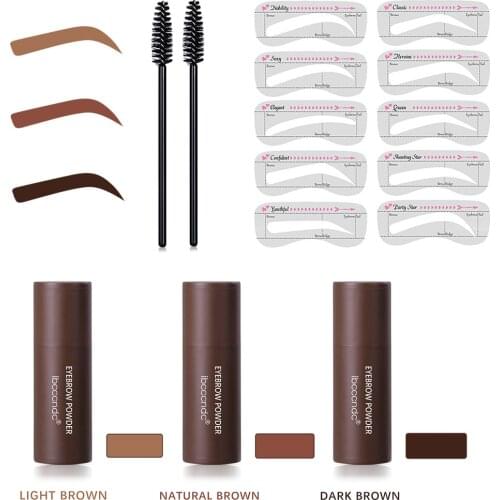 One Step Eyebrow Stamp Shaping Kit Long Lasting Contouring Eyebrow Shape Stamp Brow with 10 Reusable Eyebrow Stencils 2 Brushes