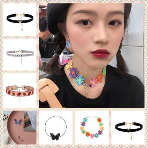 Butterfly Necklace Handmade Velvet Lace Diamond vintage style Colorful Flower Necklace for Women Collar Torques Neck Jewelry