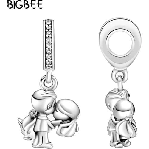 Boy hug Girl Pendant Fit Original Pan Charms Bracelet Husband kisses wife Fine Beads for Jewelry Making Women Pulseiras Gift DIY