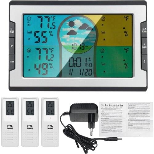 Professional Digital LCD Indoor & Outdoor Weather Station Clock Calendar Thermometer Hygrometer Wireless Sensors 3 Sensor Auto