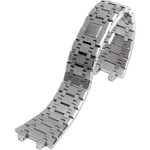 28mm Silver Solid Stainless Steel Watchband for AP Watches Men Women Watch Strap Bracelet with Butterfly Buckle + 2 Spring Bars