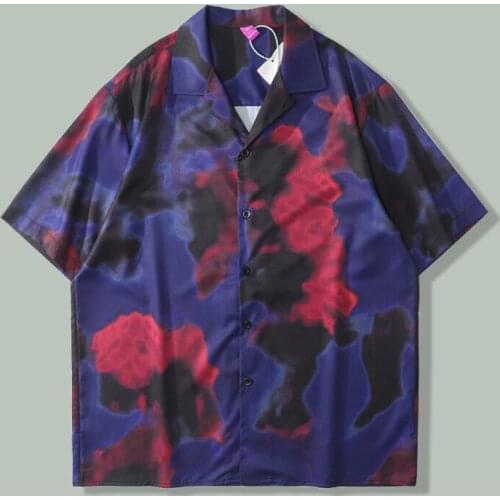 Korean Tie-dye Print Shirt Men Harajuku Streetwear Loose Short Sleeve Casual Wear Summer Japanese Hip Hop Couple Oversize Shirts