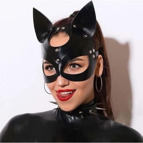 Sex Toys For Woman Erotic Mask BDSM Bondage PU Leather Cat Halloween Party Mask Sexy Costume Slave For Women Cosplay Games