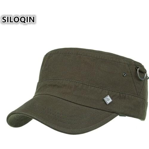 SILOQIN 2019 Mens Flat Top Caps 100% Cotton Retro Fashion Military Hats Adjustable Size Vintage Personality Brands Dads Cap