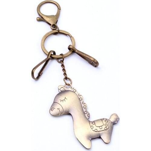 Vintage Plating Bronze Diy Handmade Animal Keychain Horse Keyring Deer Brelok Punk Style Car Accessory Chain Birthday Gift