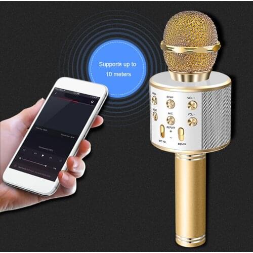 WS858 Portable Wireless Singing Microphone Handheld Smartpnone Speaker Mic for Home KTV Outdoor Party