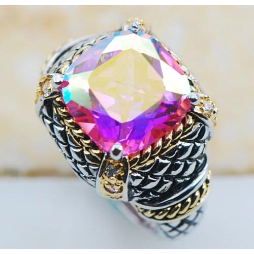 Rose Rainbow Crystal Zircon 925 Sterling Silver Top Quality Fancy Jewelry wedding Ring Size 6 7 8 9 10 F1184