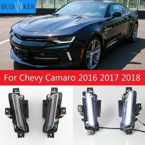 1 pair Led DRL Fog Lights LED Clear Lens White Daytime Running Amber Turn Signal Light fog lamp For Chevy Camaro 2016 2017 2018