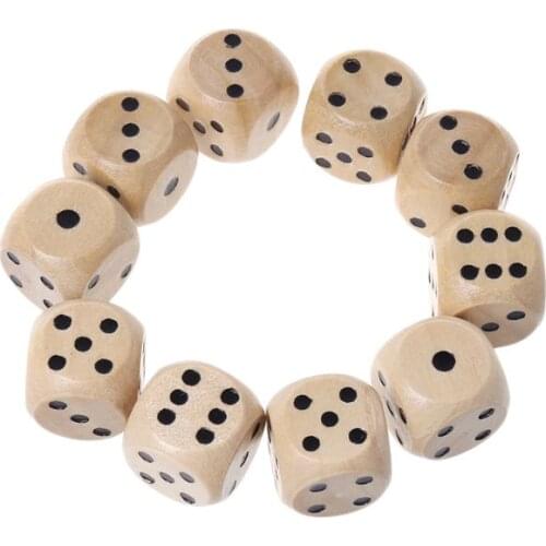 10pcs 6 Sided Wood Dice Point Cubes Round Corner Party Kid Toys Game 14*14*14mm