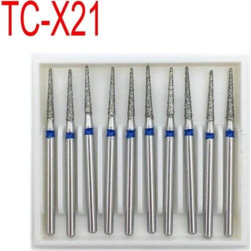 10pcs/box Dental Diamond FG High Speed Burs FG 1.6mm Drill for Polishing Smoothing Teeth Polishers TC-X21