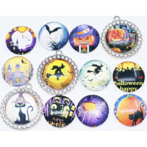 20pcs/lot Mix Halloween Witch Pumpkin Cat Crystal Dangle Charms DIY bracelet/necklace pendant hanging floating charm jewelry