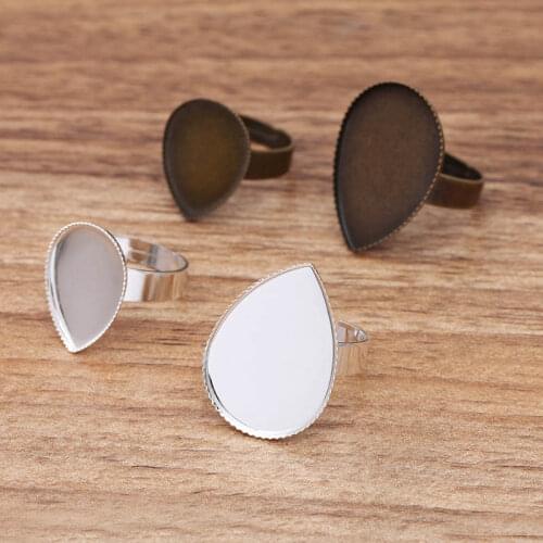 200pcs Teardrop Adjustable Ring Settings with 13x18 18x25mm Drops Bezel Tray Cameo Cabochons Base Blanks DIY Jewelry Findings