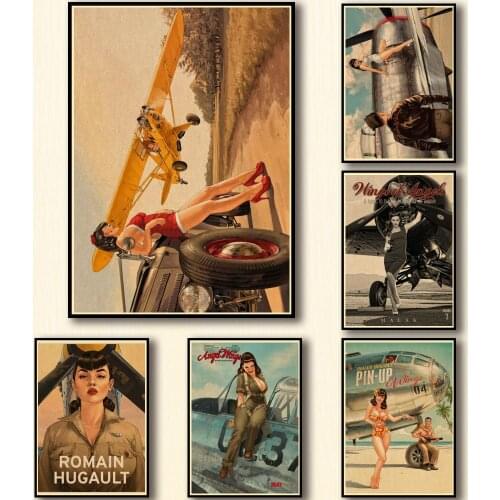 22 Designs Pin-up Wings Retro Fighter Kraftpaper Poster Angel Wings Artwork Fancy Wall Sticker for Coffee House Bar