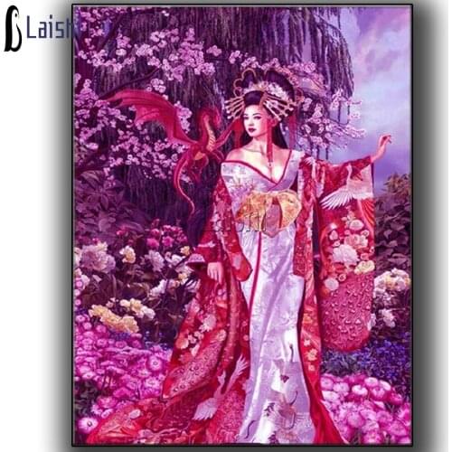 5D diamond embroidery Japanese woman in the flowers diamond painting Cross Stitch full square drill Rhinestone mosaic home decor